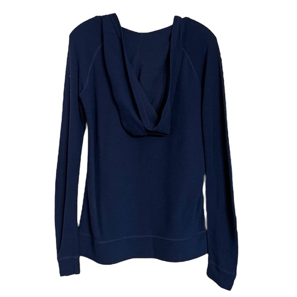 Ibex Navy Blue Waffle Knit Merino Wool Light Weight Pop Over Hoodie Sz S GUC - Picture 3 of 11